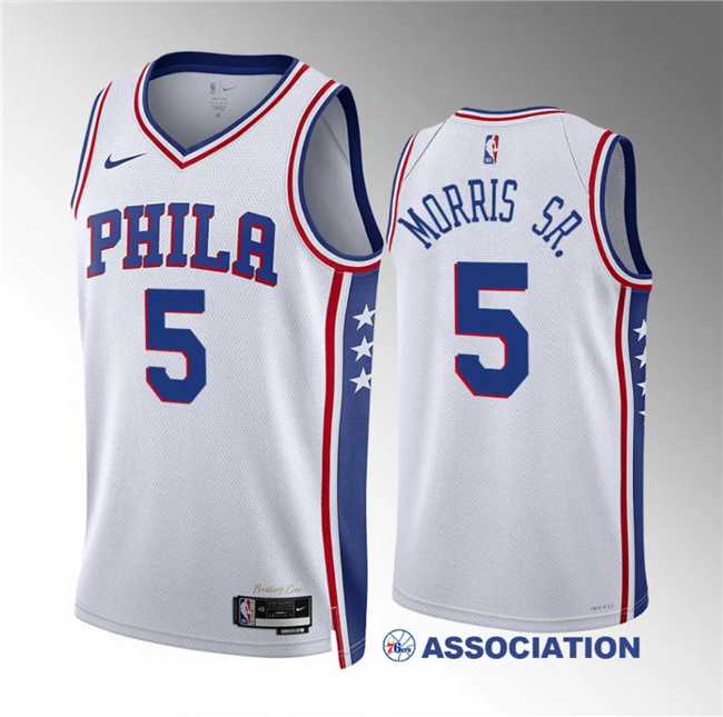 Mens Philadelphia 76ers #5 Marcus Morris Sr White Association Edition Stitched Jersey Dzhi->philadelphia 76ers->NBA Jersey